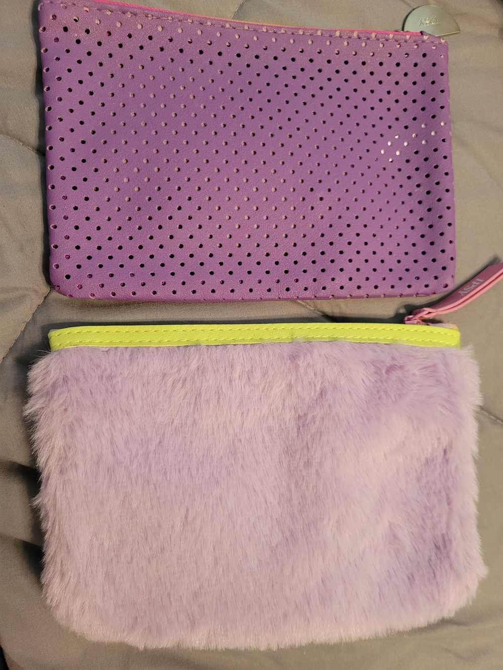 2 Purple Glam Bags (Empty) Lavender  with Pink Trim And Fuzzy With Lime Trim